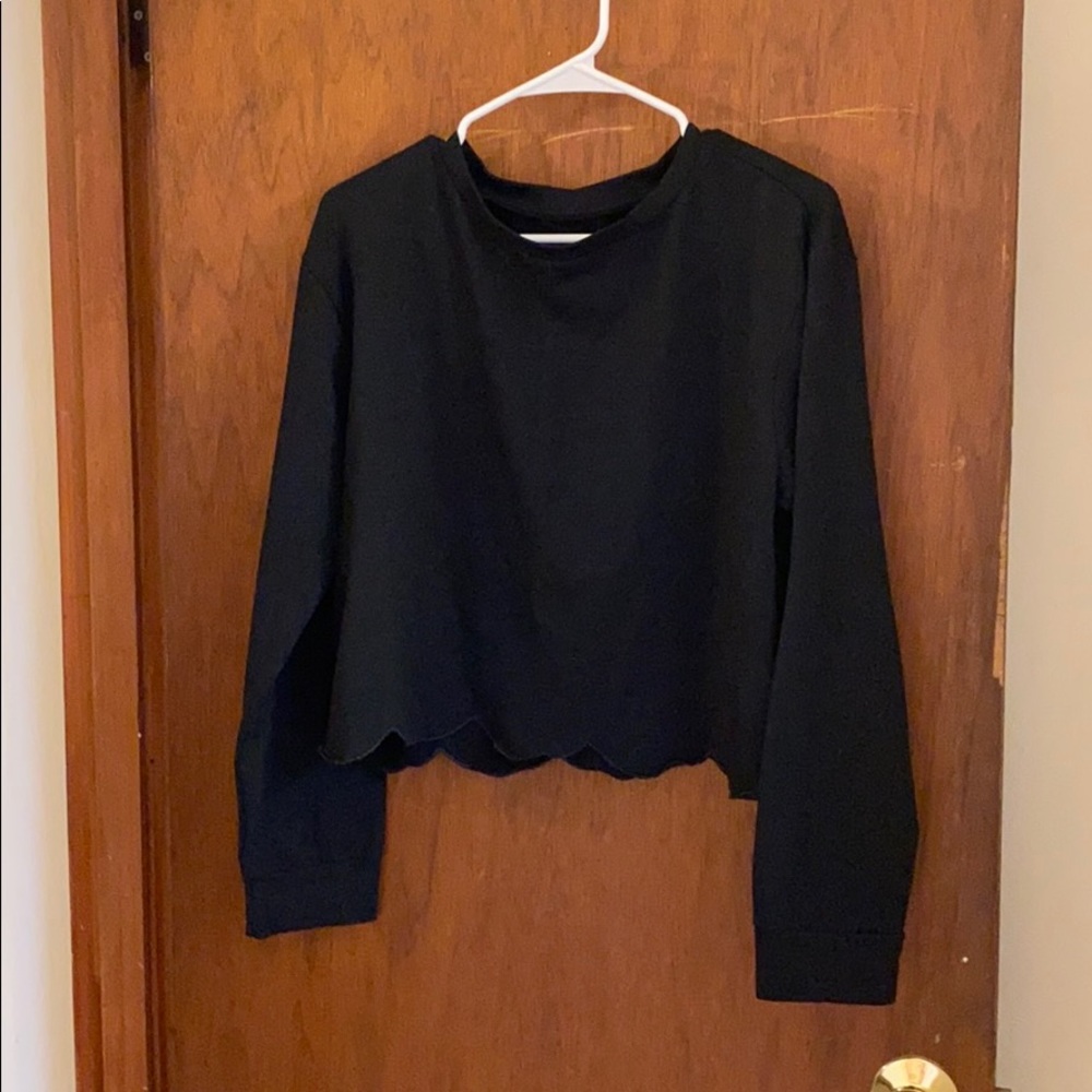 Scalloped Edge Black Crop Sweater